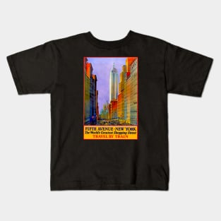 Fifth Ave New York - Train Ad - Vintage Travel Kids T-Shirt